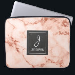 Pink Rose Gold Marble Elegant Monogram Laptop Sleeve<br><div class="desc">Pink Rose Gold Faux Marble Elegant Monogram Case. This case can be customised to include your initial and full name.</div>