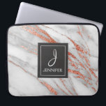 Pink Rose Gold Marble Elegant Monogram Laptop Sleeve<br><div class="desc">Pink Rose Gold Faux Marble Elegant Monogram Case. This case can be customised to include your initial and full name.</div>