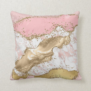 Pink Rose Gold Marble Glitter Glam Agate Cushion