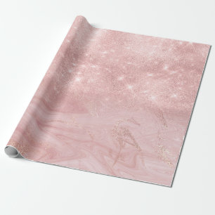 Pink Rose Gold Marble Glitter Spark Ombre Wrapping Paper