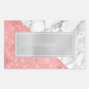 Pink Rose Gold Marble Metallic Rectangular Logo Rectangular Sticker