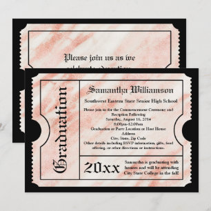 Pink Rose Gold Marble Modern Graduation Ticket Invitation