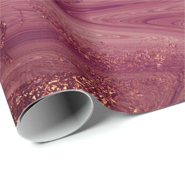 Pink Rose Gold Marble Molten Burgundy Blush Wrapping Paper (Roll Corner)