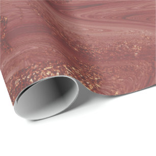 Pink Rose Gold Marble Molten Copper Shiny Wrapping Paper