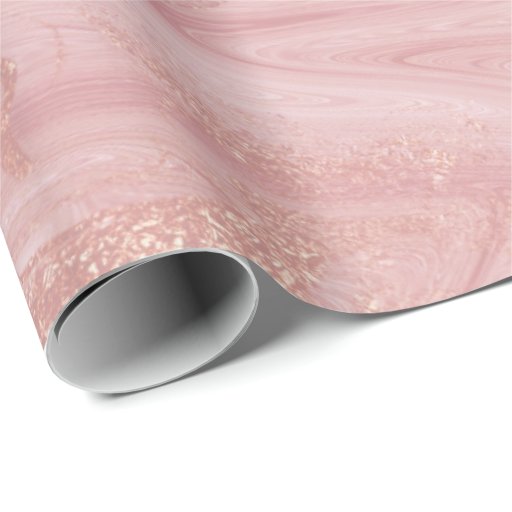 Image of Pink Rose Gold Marble Molten Pastel Shiny Wrapping Paper