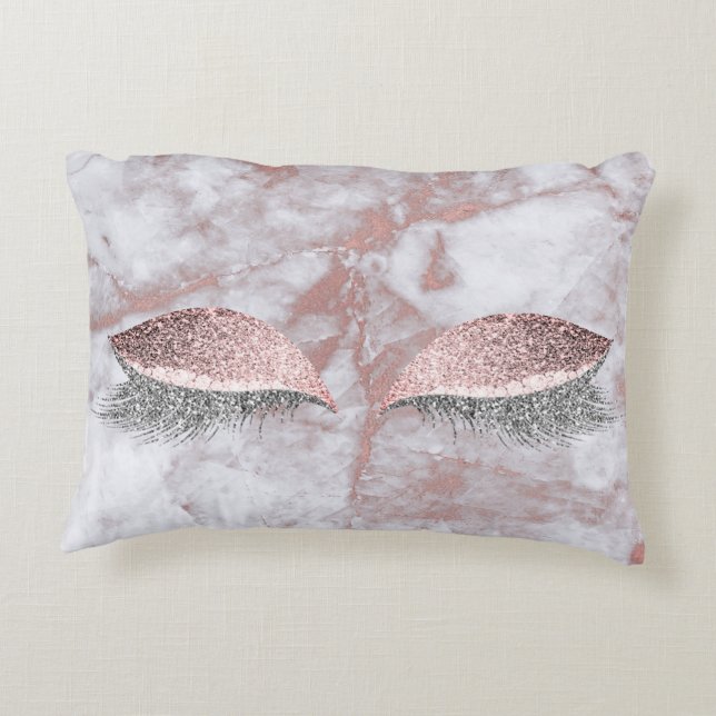 Pink Rose Gold Marble Silver Blush Glitter Glam Decorative Cushion (Back)
