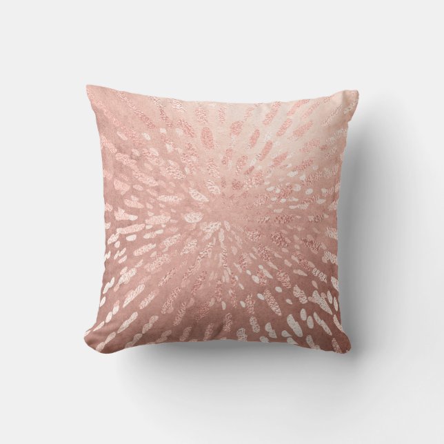 Pink Rose Gold Metal Blush Gold Gray Stripes Shine Cushion (Front)