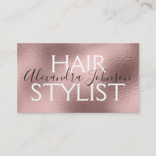 Pink & Rose Gold Metal Foil Hair Stylist Business Card