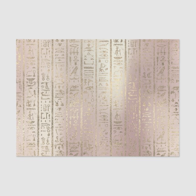 Pink Rose Gold Metallic Blush Egyptian Hieroglyphs Tissue Paper (Front)
