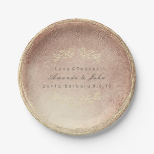 Pink Rose Gold Metallic Floral Wreath Copper Blush Paper Plate