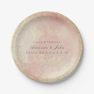 Pink Rose Gold Metallic Floral Wreath Wedding Glas Paper Plate