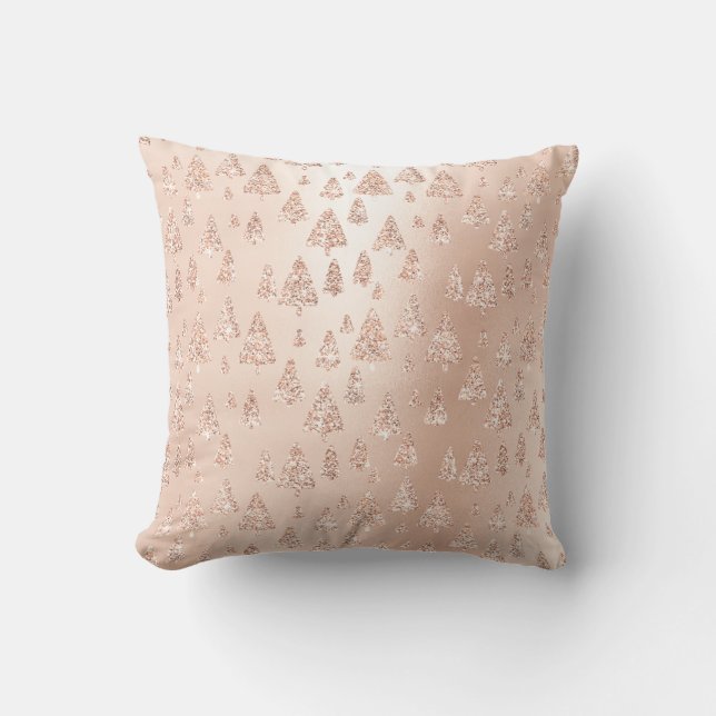 Pink Rose Gold Metallic Glitter Christmas Tree Lux Cushion (Front)