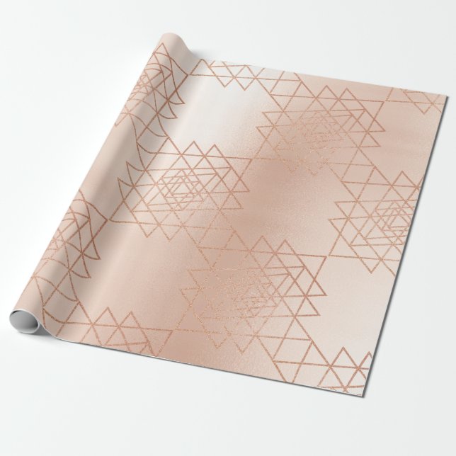 Pink Rose Gold Metallic Gold Hexagon Geometry Wrapping Paper (Unrolled)