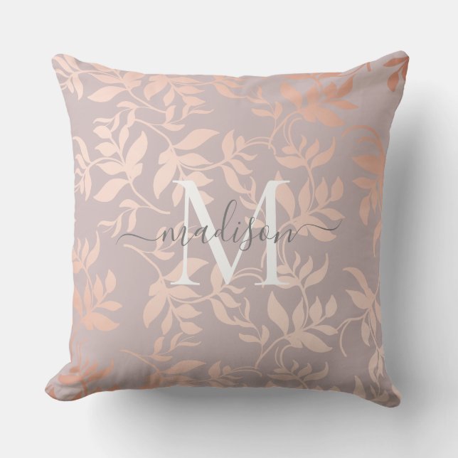 Pink rose gold metallic leaves | powder blush wrap cushion (Front)