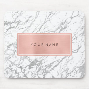 Pink Rose Gold Metallic Minimal White Marble Gray Mouse Mat