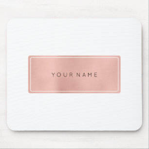 Pink Rose Gold Metallic Minimal White Rectangula Mouse Mat