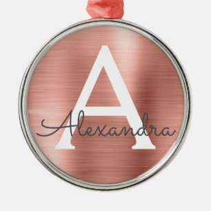 Pink Rose Gold Metallic Monogram Metal Tree Decoration