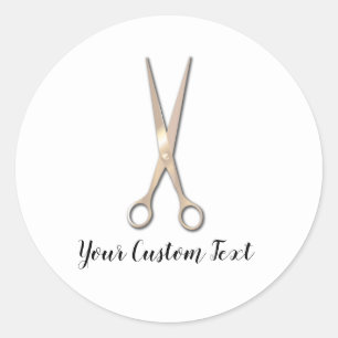 Pink Rose Gold Metallic Salon Hair Stylist Scissor Classic Round Sticker