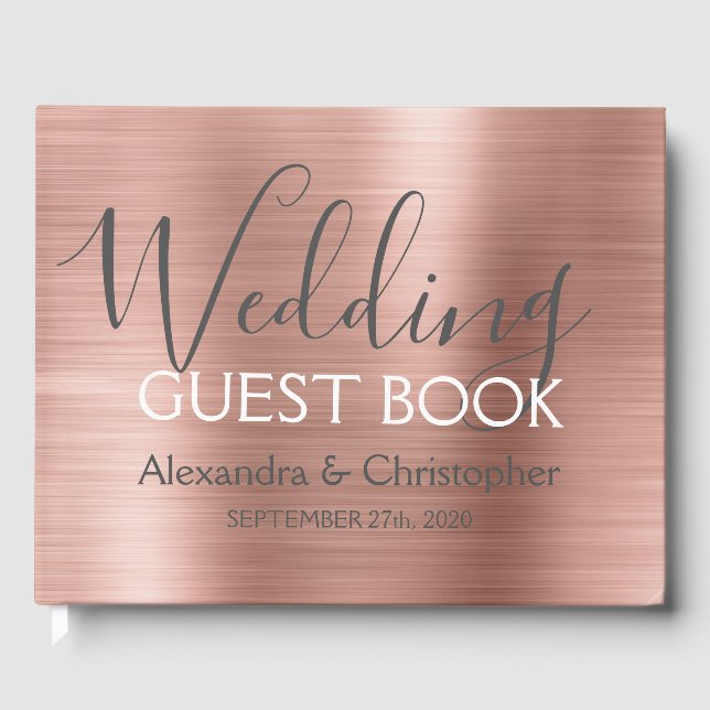 Pink Rose Gold Metallic Wedding Guest Book (Front)