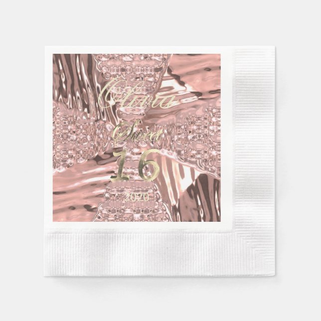 Pink Rose Gold Modern Sweet Sixteen 16th Birthday Napkin (Front)
