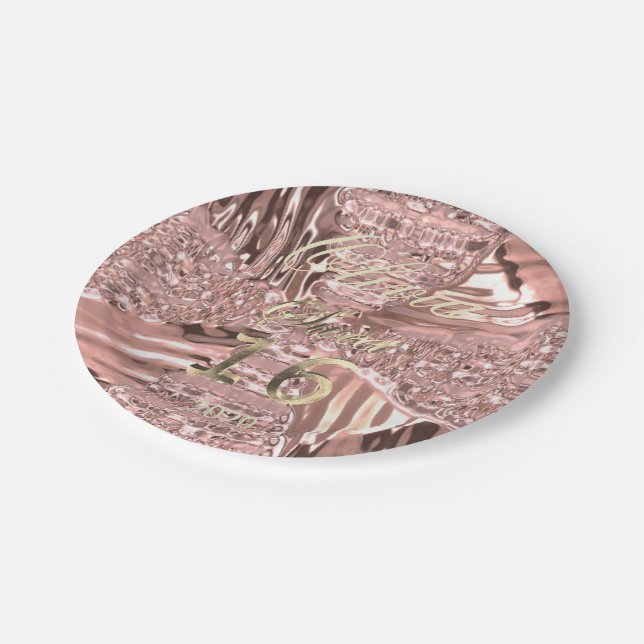 Pink Rose Gold Modern Sweet Sixteen 16th Birthday Paper Plate (Angled)