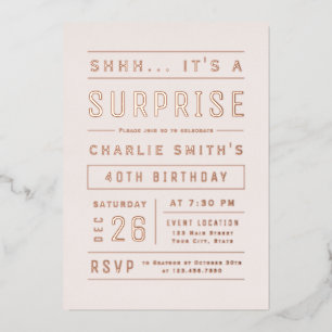 Pink Rose Gold Modern Typography Surprise Birthday