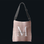 Pink Rose Gold Monogram Chic Brushed Metal Script Crossbody Bag<br><div class="desc">Glam Pink Rose Gold Brushed Metal Script Monogram Tote Bag</div>