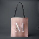 Pink Rose Gold Monogram Glam Brushed Metal Script Tote Bag<br><div class="desc">Glam Pink Rose Gold Brushed Metal Script Monogram Tote Bag</div>
