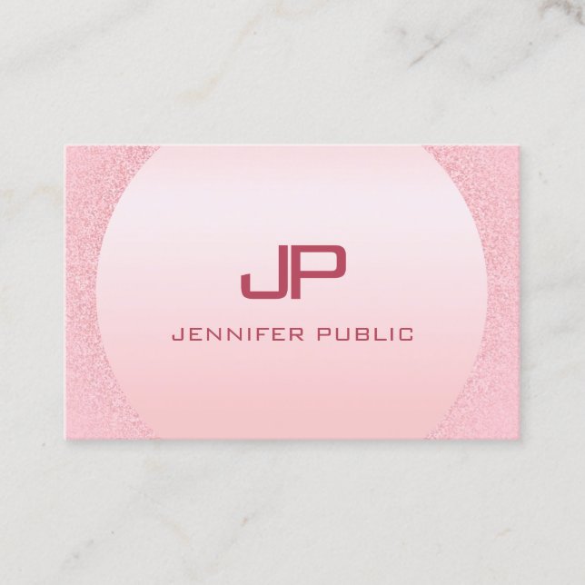 Pink Rose Gold Monogram  Modern Elegant Template Business Card (Front)