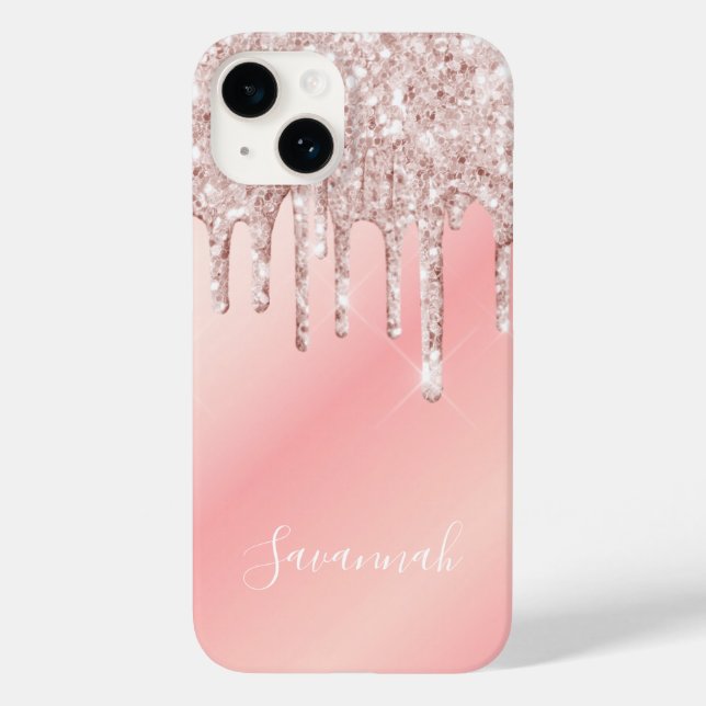 Pink rose gold name drips Case-Mate iPhone case (Back)