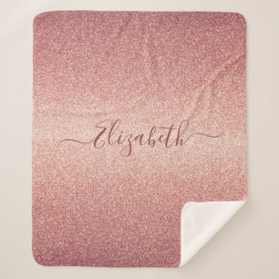Pink rose gold name glitter sherpa blanket