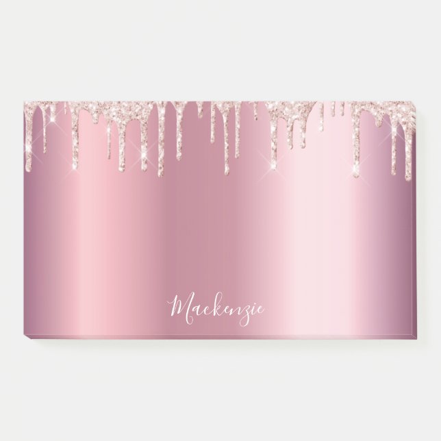 Pink rose gold name script glamourous post-it notes (Front)