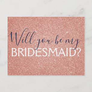 Pink Rose Gold Navy Blue Glitter Bridesmaid Invitation Postcard