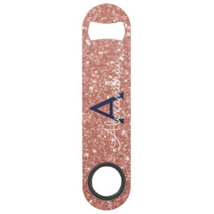 Pink Rose Gold Navy Blue Glitter Sparkle Monogram