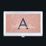 Pink Rose Gold Navy Blue Glitter Sparkle Monogram Business Card Holder<br><div class="desc">Blush Pink Rose Gold and Navy Blue Faux Glitter and Sparkle Elegant Monogram Business Card Holder. This Business Card Holder can be customised to include your initial and first name.</div>