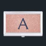 Pink Rose Gold Navy Blue Glitter Sparkle Monogram Business Card Holder<br><div class="desc">Blush Pink Rose Gold and Navy Blue Faux Glitter and Sparkle Elegant Monogram Business Card Holder. This Business Card Holder can be customised to include your initial and first name.</div>
