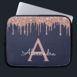 Pink Rose Gold Navy Blue Glitter Sparkle Monogram Laptop Sleeve<br><div class="desc">Pink Rose Gold and Navy Blue Faux Dripping Modern and Elegant Girly Glitter and Sparkle Elegant Monogram Case. This case can be customised to include your initial and first name.</div>