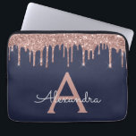 Pink Rose Gold Navy Blue Glitter Sparkle Monogram Laptop Sleeve<br><div class="desc">Pink Rose Gold and Navy Blue Faux Dripping Modern and Elegant Girly Glitter and Sparkle Elegant Monogram Case. This case can be customized to include your initial and first name.</div>
