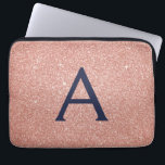 Pink Rose Gold Navy Blue Glitter Sparkle Monogram Laptop Sleeve<br><div class="desc">Blush Pink and Rose Gold Navy Blue Faux Glitter and Sparkle Elegant Monogram Case. This case can be customised to include your initial and first name.</div>