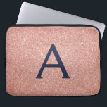 Pink Rose Gold Navy Blue Glitter Sparkle Monogram Laptop Sleeve<br><div class="desc">Blush Pink and Rose Gold Navy Blue Faux Glitter and Sparkle Elegant Monogram Case. This case can be customised to include your initial and first name.</div>