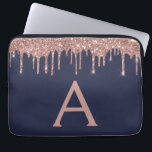 Pink Rose Gold Navy Blue Glitter Sparkle Monogram Laptop Sleeve<br><div class="desc">Pink Rose Gold and Navy Blue Faux Dripping Modern and Elegant Girly Glitter and Sparkle Elegant Monogram Case. This case can be customised to include your initial and first name.</div>