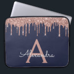 Pink Rose Gold Navy Blue Glitter Sparkle Monogram Laptop Sleeve<br><div class="desc">Pink Rose Gold and Navy Blue Faux Dripping Modern and Elegant Girly Glitter and Sparkle Elegant Monogram Case. This case can be customised to include your initial and first name.</div>