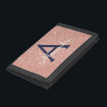 Pink Rose Gold Navy Blue Glitter Sparkle Monogram Trifold Wallet<br><div class="desc">Pink Rose Gold and Navy Blue Faux Glitter and Sparkle Elegant Nylon Wallet. This Nylon Wallet can be customised to include your initial and first name.</div>