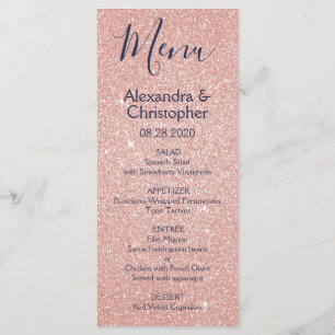 Pink Rose Gold Navy Blue Glitter Wedding Menu