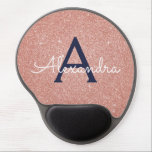 Pink Rose Gold Navy Blue Sparkle Glitter Monogram Gel Mouse Mat<br><div class="desc">Blush Pink - Rose Gold - Navy Blue Sparkle Glitter Monogram Name Monogram Mousepad. This Mousepad can be customised to include your first name. Please contact the designer for customised matching items.</div>