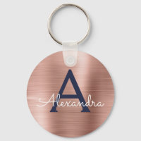 Pink Rose Gold Navy Blue Stainless Steel Monogram