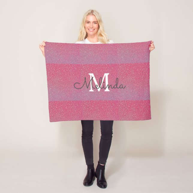 Pink Rose Gold Ombre Girly Monogram Initial Name Fleece Blanket (In Situ)
