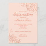 Pink Rose Gold Outline Flowers Floral Quinceanera Invitation<br><div class="desc">Part of our Rose Gold and Blush Pink Quinceanera Collection, these elegant Quinceanera Invitations can be completely personalised with your custom details. The chic floral design features fine botanical line drawings of flowers and leaves in rose gold, along with classy script typography. An alternative version of this invitation is also...</div>