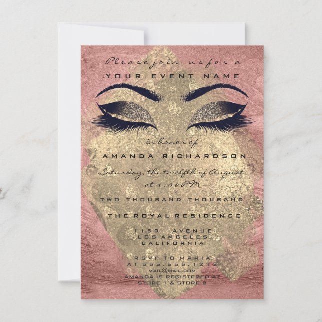Pink Rose Gold Pain Makeup Eye Glitter 16th Bridal Invitation (Front)
