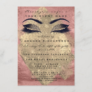 Pink Rose Gold Pain Makeup Eye Glitter 16th Bridal Invitation